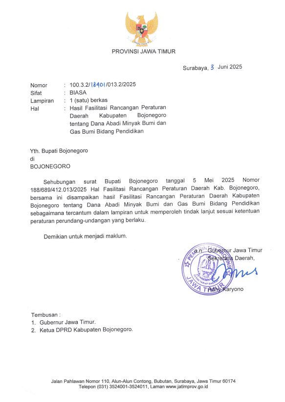 HASIL FASILITASI RANCANGAN PERATURAN DAERAH KABUPATEN BOJONEGORO TENTANG  DANA ABADI MINYAK BUMI DAN GAS BUMI BIDANG PENDIDIKAN