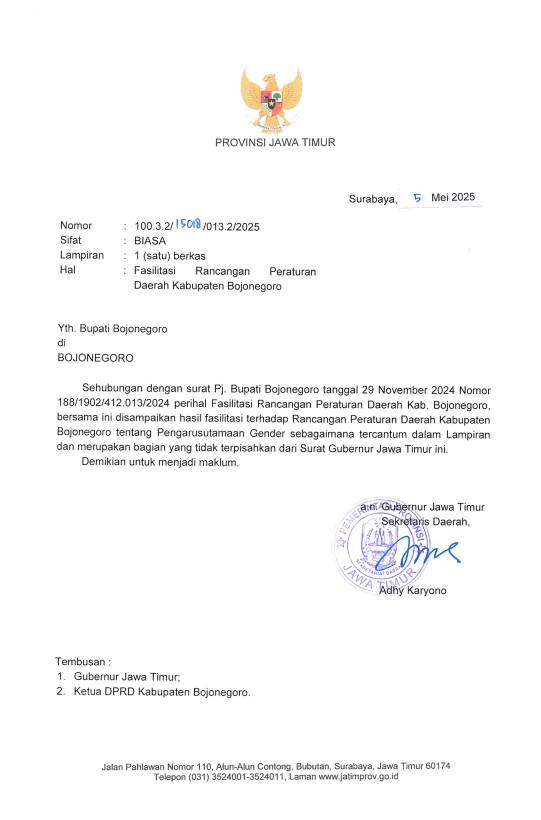 HASIL FASILITASI RANCANGAN PERATURAN DAERAH KABUPATEN BOJONEGORO TENTANG PENGARUSUTAMAAN GENDER