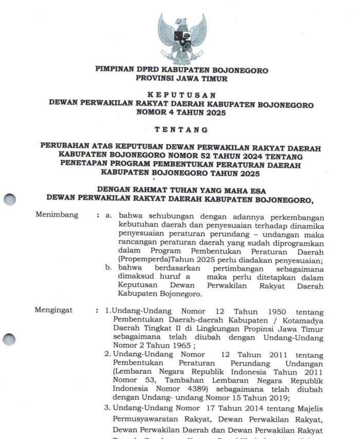 PERUBAHAN ATAS PROPEMPERDA KABUPATEN BOJONEGORO TAHUN 2025