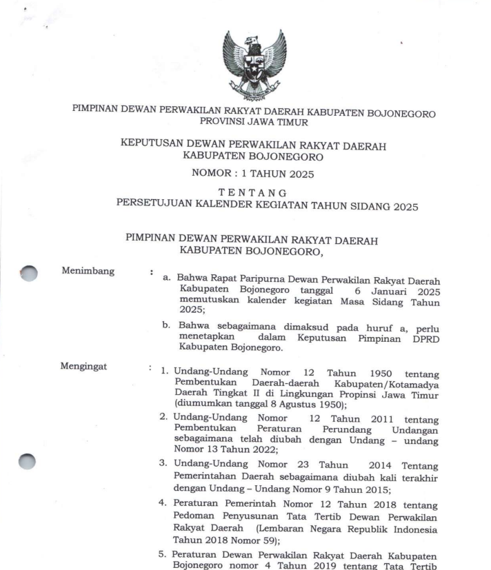 PERSETUJUAN KALENDER KEGIATAN TAHUN SIDANG 2025