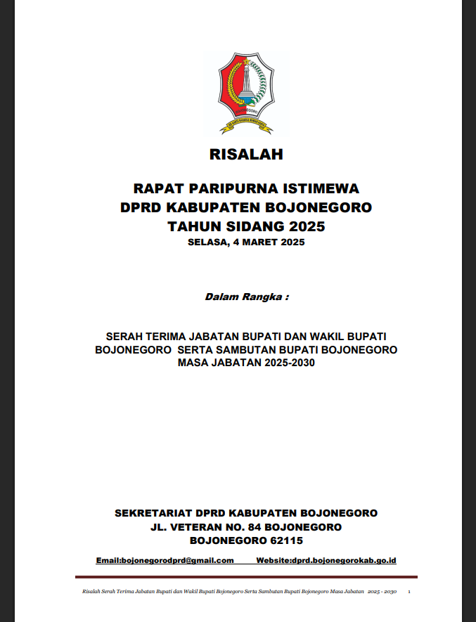 SERAH TERIMA JABATAN BUPATI DAN WAKIL BUPATI BOJONEGORO SERTA SAMBUTAN BUPATI BOJONEGORO MASA JABATAN 2025-2030