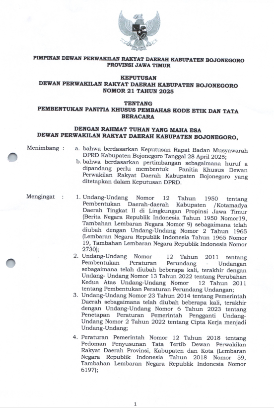 PEMBENTUKAN PANITIA KHUSUS PEMBAHAS KODE ETIK DAN TATA BERACARA