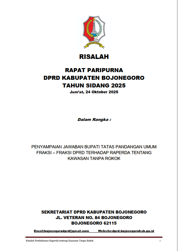 PENYAMPAIAN JAWABAN BUPATI ATAS PU FRAKSI-FRAKSI DPRD TERHADAP RAPERDA KAWASAN TANPA ROKOK