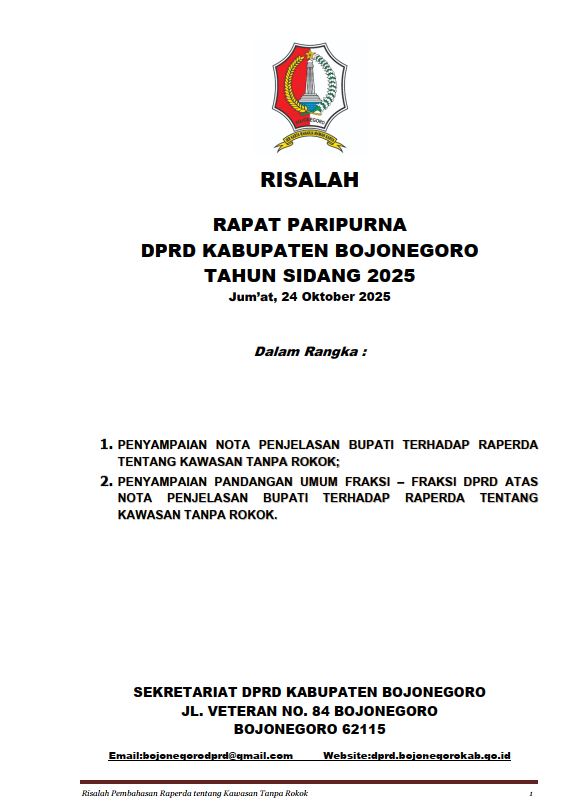 PENYAMPAIAN NOTA PENJELASAN BUPATI & PENYAMPAIAN PU FRAKSI DPRD ATAS NOTA PENJELASAAN BUPATI TERHADAP RAPERDA KAWASAN TANPA ROKOK