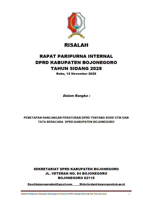 PENETAPAN RANCANGAN PERATURAN DPRD TENTANG KODE ETIK & TATA BERACARA DPRD KAB BOJONEGORO