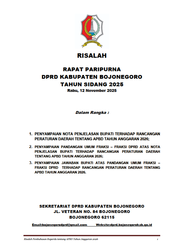 PENYAMPAIAN NOTA PENJELASAN BUPATI, PU FRAKSI-FRAKSI DPRD & JAWABAN BUPATI TERHADAP RAPERDA TENTANG APBD TAHUN ANGGARAN 2026