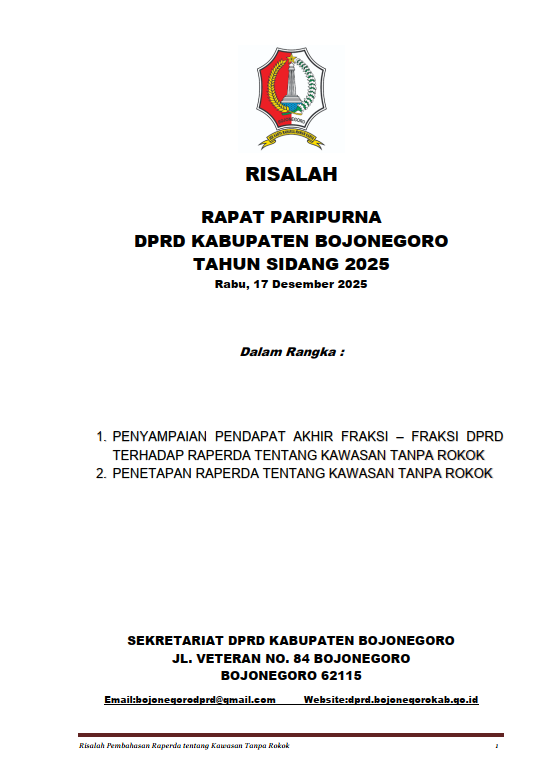 PENYAMPAIAN PENDAPAT AKHIR FRAKSI DPRD & PENETAPAN RAPERDA KAWASAN TANPA ROKOK